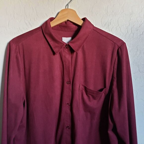 Chico's Everyday Faux-Suede Button Front Shirt Long Sleeves Maroon Women's Large - Picture 3 of 11